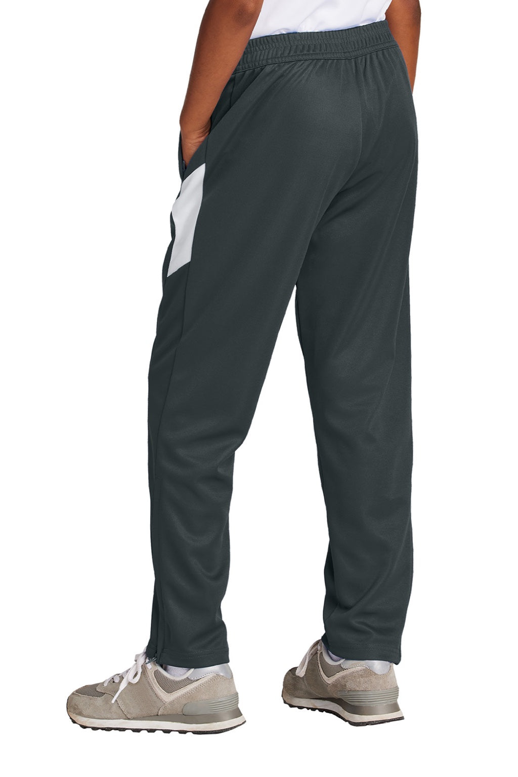Sport-Tek YPST800 Youth Moisure Wicking Travel Pants w/ Pockets Iron Grey/White Model Back