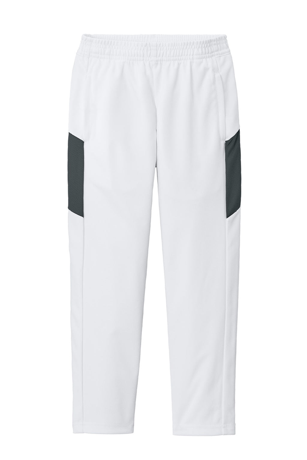 Sport-Tek YPST800 Youth Moisure Wicking Travel Pants w/ Pockets White/Iron Grey Flat Front