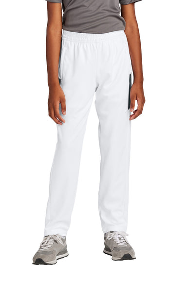 Sport-Tek YPST800 Youth Moisure Wicking Travel Pants w/ Pockets White/Iron Grey Model Front