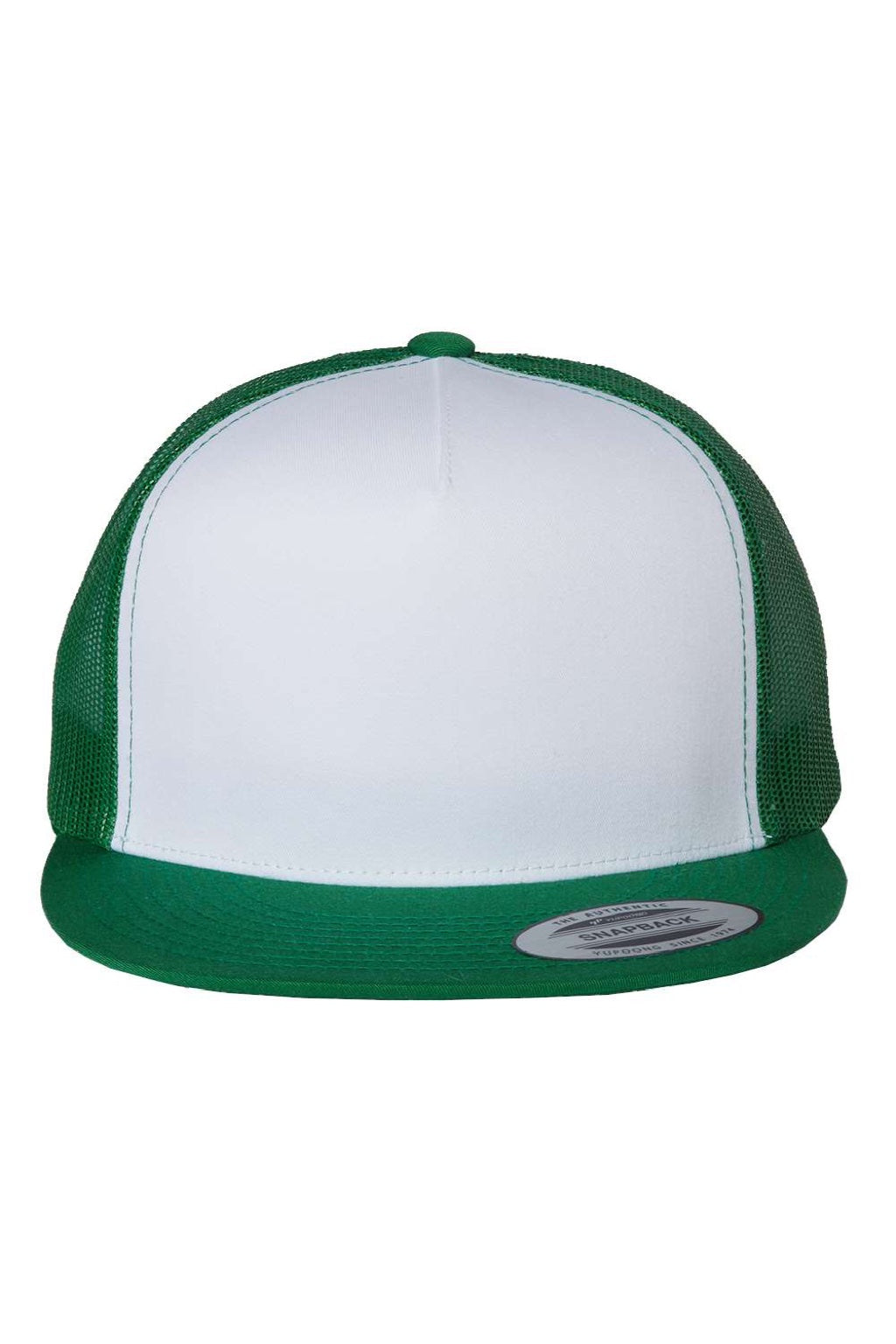 Yupoong Hats 6006/6006MC/6006W Mens Adjustable Trucker Hat White/Kelly Green Flat Front