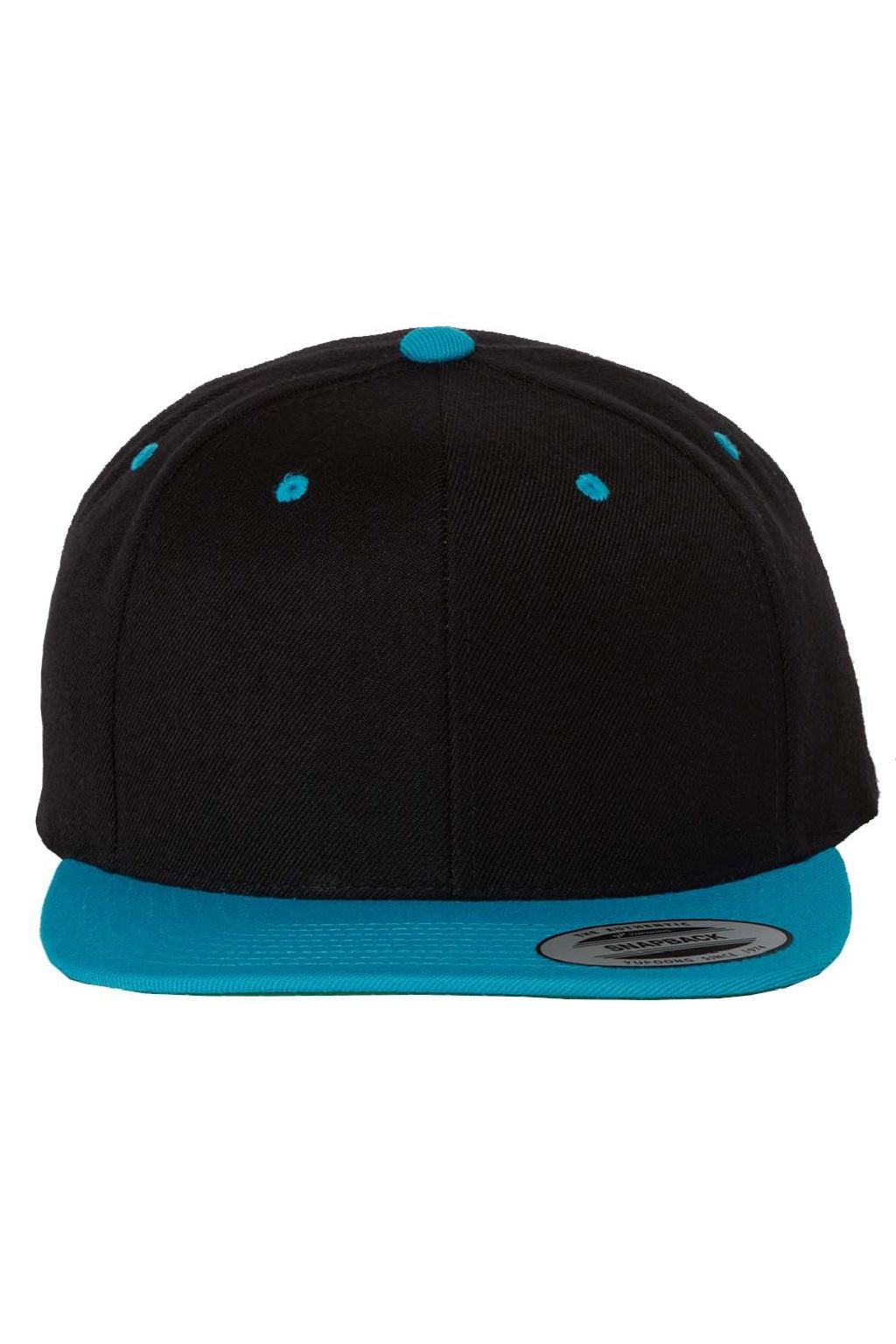 Yupoong Hats 6089/6089MT Mens Adjustable Hat Black/Teal Blue Flat Front