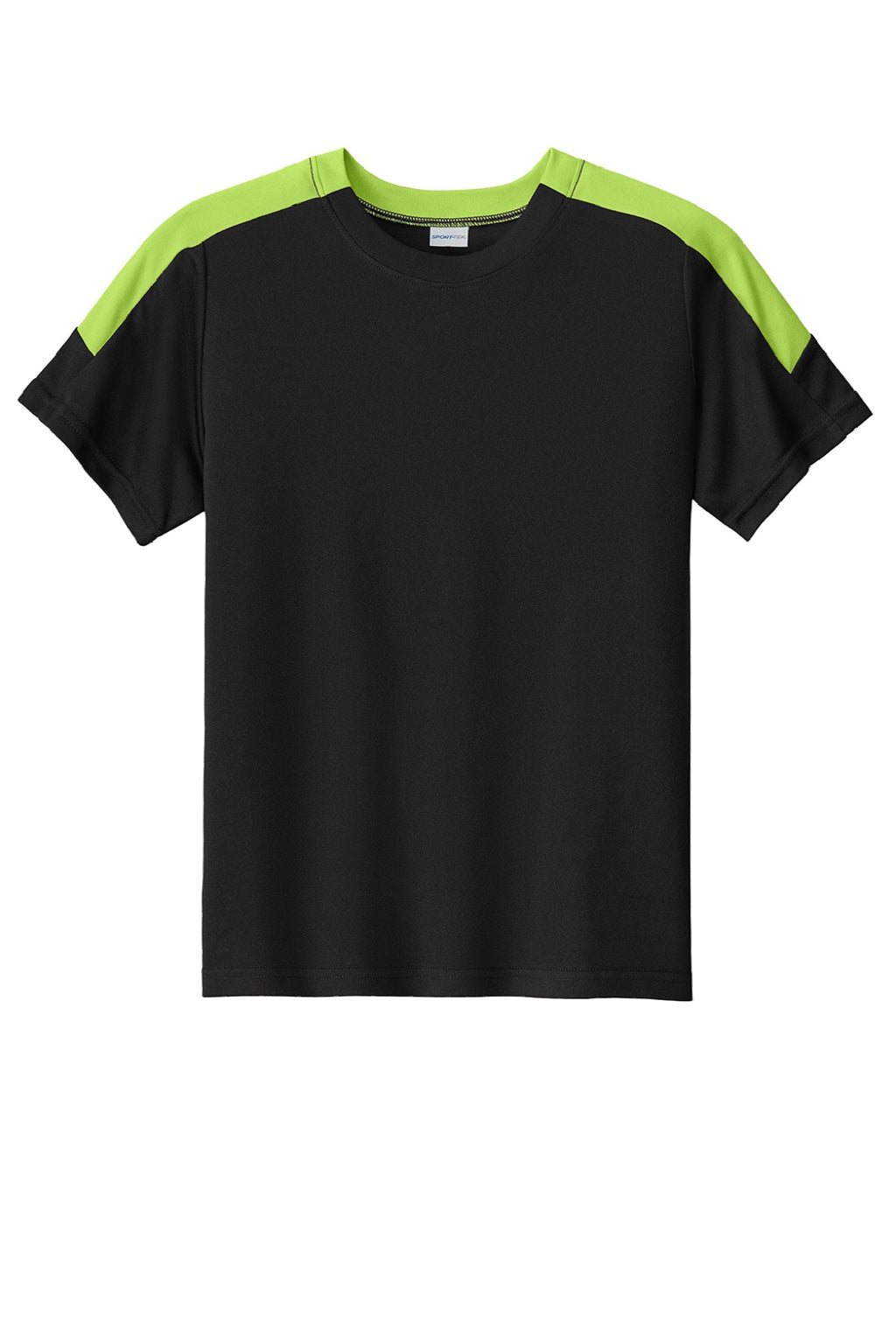 Sport-Tek YST100 Youth Moisture Wicking Competitor United Short Sleeve Crewneck T-Shirt Black/Lime Shock Green Flat Front