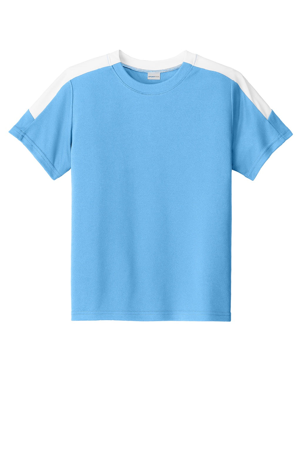Sport-Tek YST100 Youth Moisture Wicking Competitor United Short Sleeve Crewneck T-Shirt Carolina Blue/White Flat Front