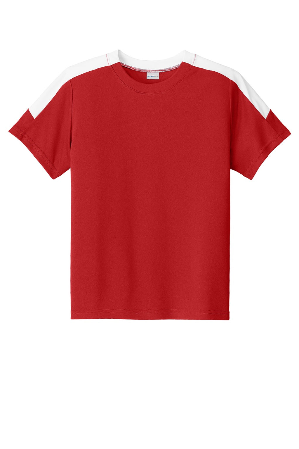Sport-Tek YST100 Youth Moisture Wicking Competitor United Short Sleeve Crewneck T-Shirt Deep Red/White Flat Front