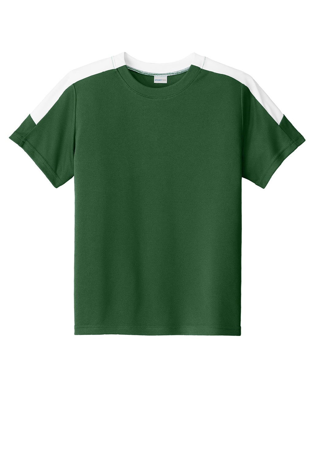 Sport-Tek YST100 Youth Moisture Wicking Competitor United Short Sleeve Crewneck T-Shirt Forest Green/White Flat Front