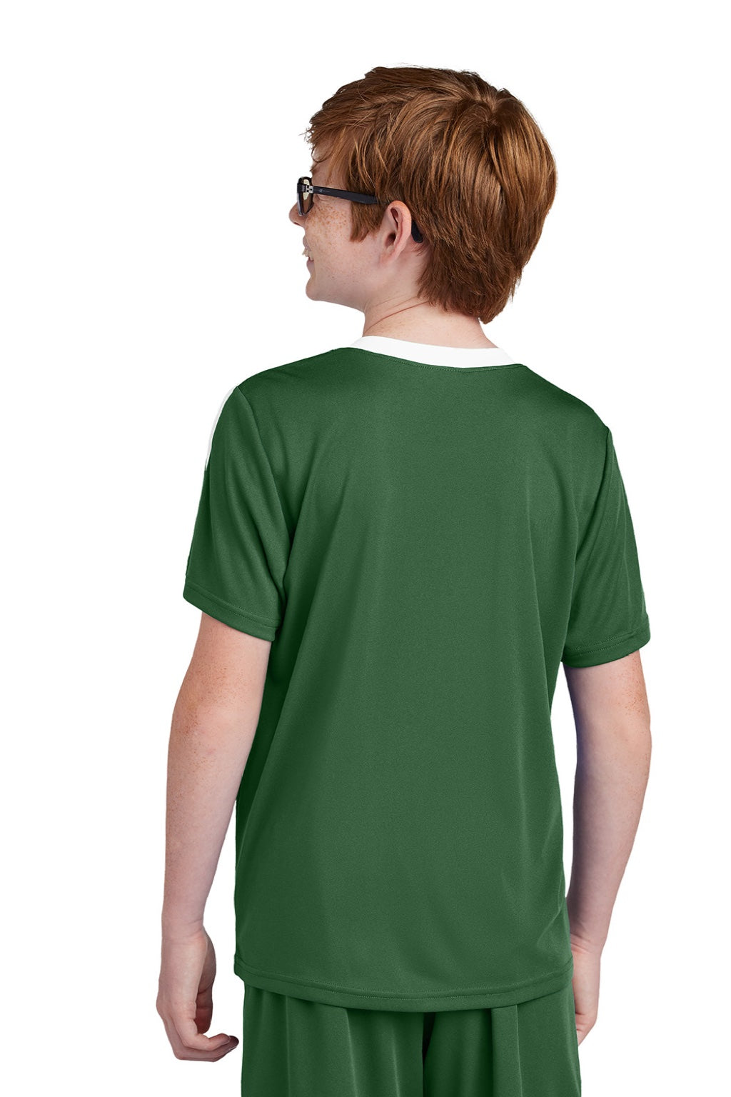 Sport-Tek YST100 Youth Moisture Wicking Competitor United Short Sleeve Crewneck T-Shirt Forest Green/White Model Back