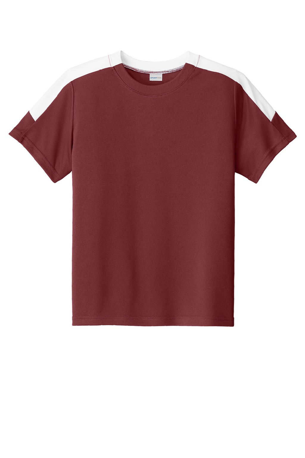 Sport-Tek YST100 Youth Moisture Wicking Competitor United Short Sleeve Crewneck T-Shirt Maroon/White Flat Front