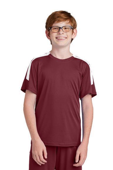 Sport-Tek YST100 Youth Moisture Wicking Competitor United Short Sleeve Crewneck T-Shirt Maroon/White Model Front