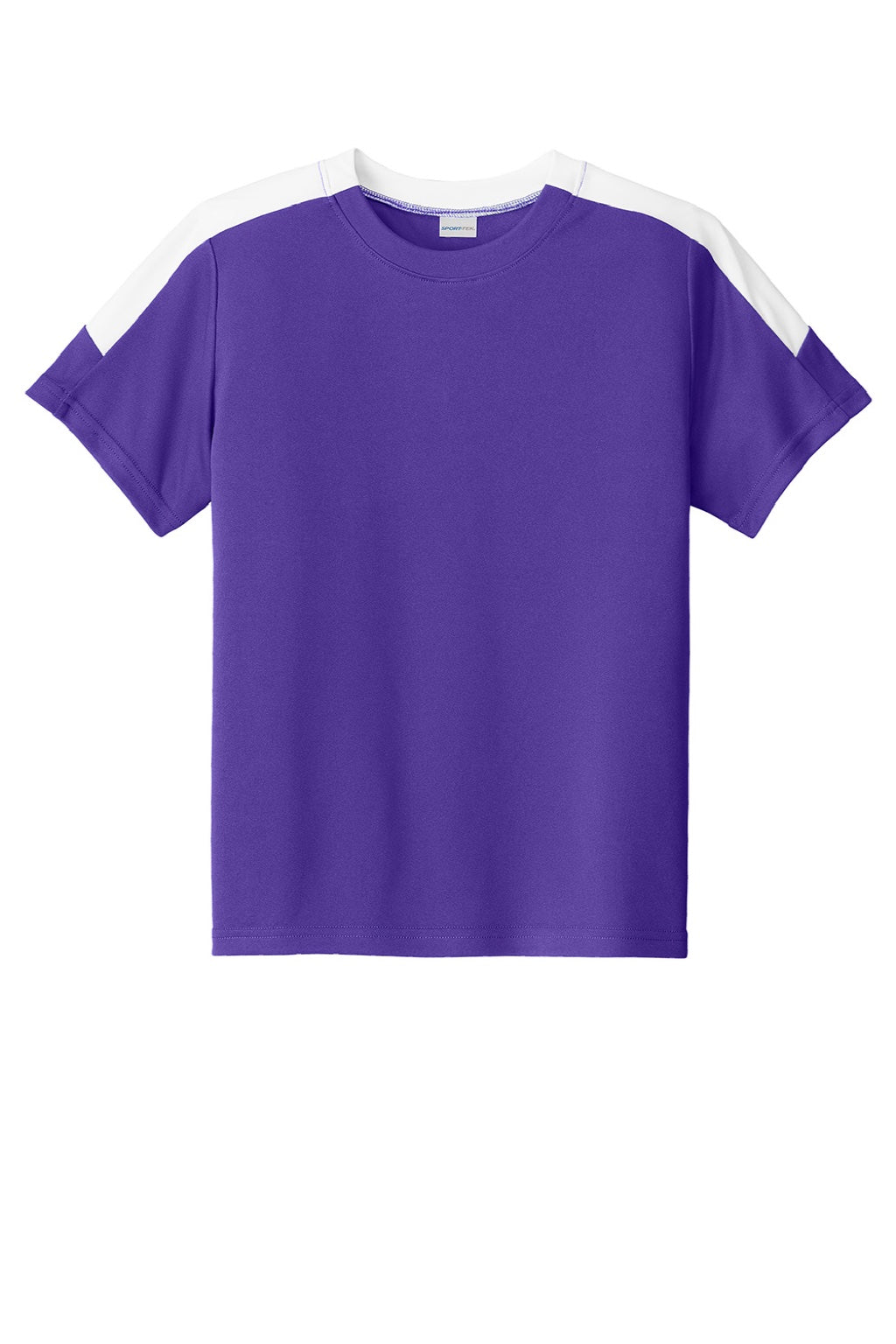 Sport-Tek YST100 Youth Moisture Wicking Competitor United Short Sleeve Crewneck T-Shirt Purple/White Flat Front