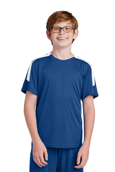 Sport-Tek YST100 Youth Moisture Wicking Competitor United Short Sleeve Crewneck T-Shirt Royal Blue/White Model Front
