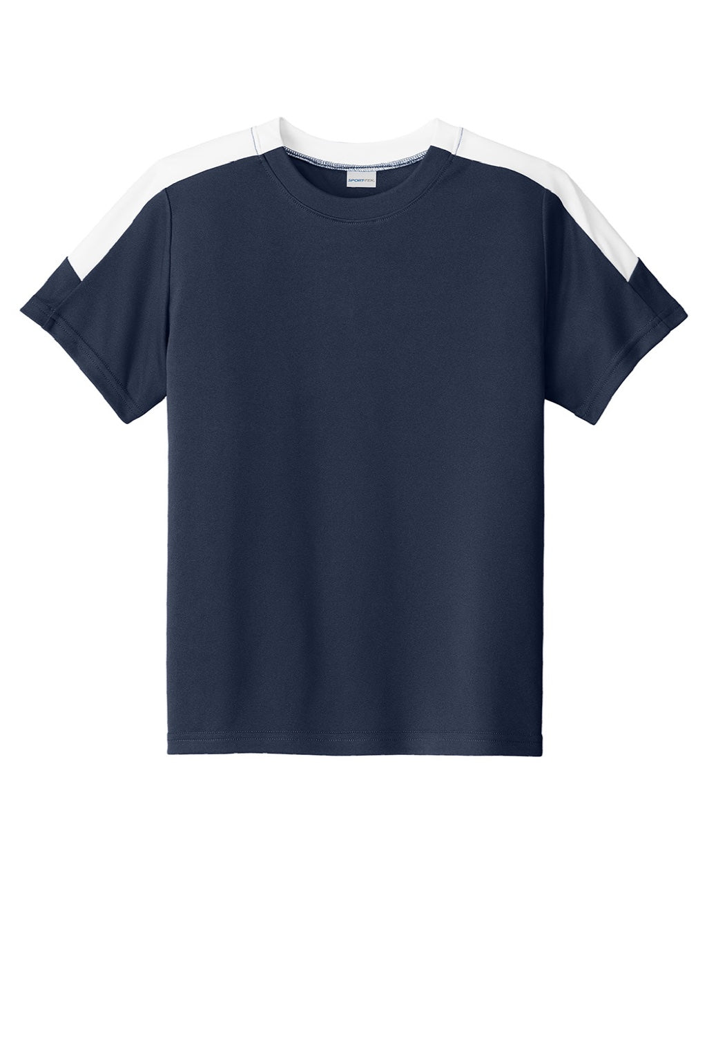 Sport-Tek YST100 Youth Moisture Wicking Competitor United Short Sleeve Crewneck T-Shirt True Navy Blue/White Flat Front
