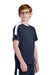 Sport-Tek YST100 Youth Moisture Wicking Competitor United Short Sleeve Crewneck T-Shirt True Navy Blue/White Model Side