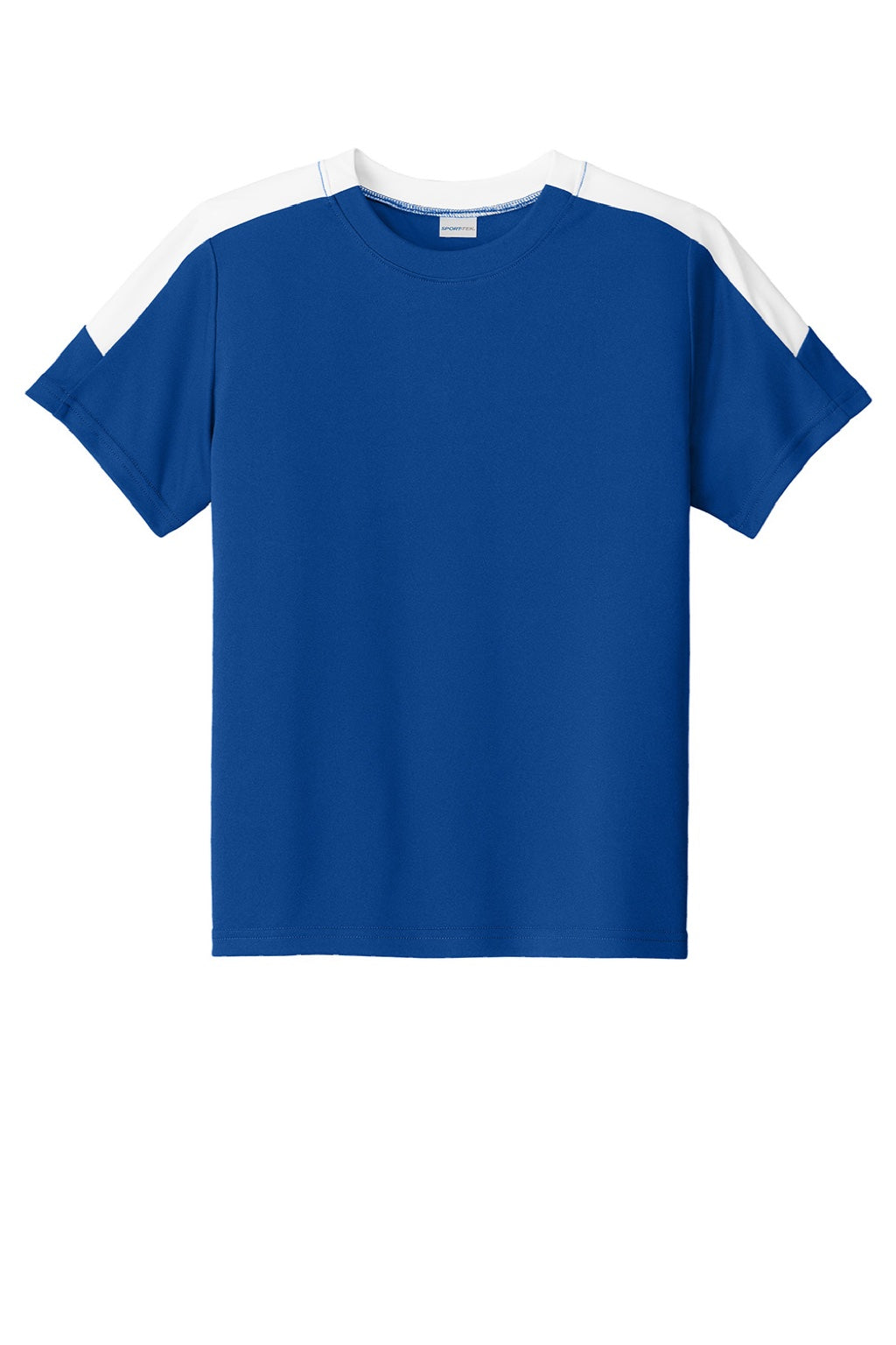 Sport-Tek YST100 Youth Moisture Wicking Competitor United Short Sleeve Crewneck T-Shirt True Royal Blue/White Flat Front