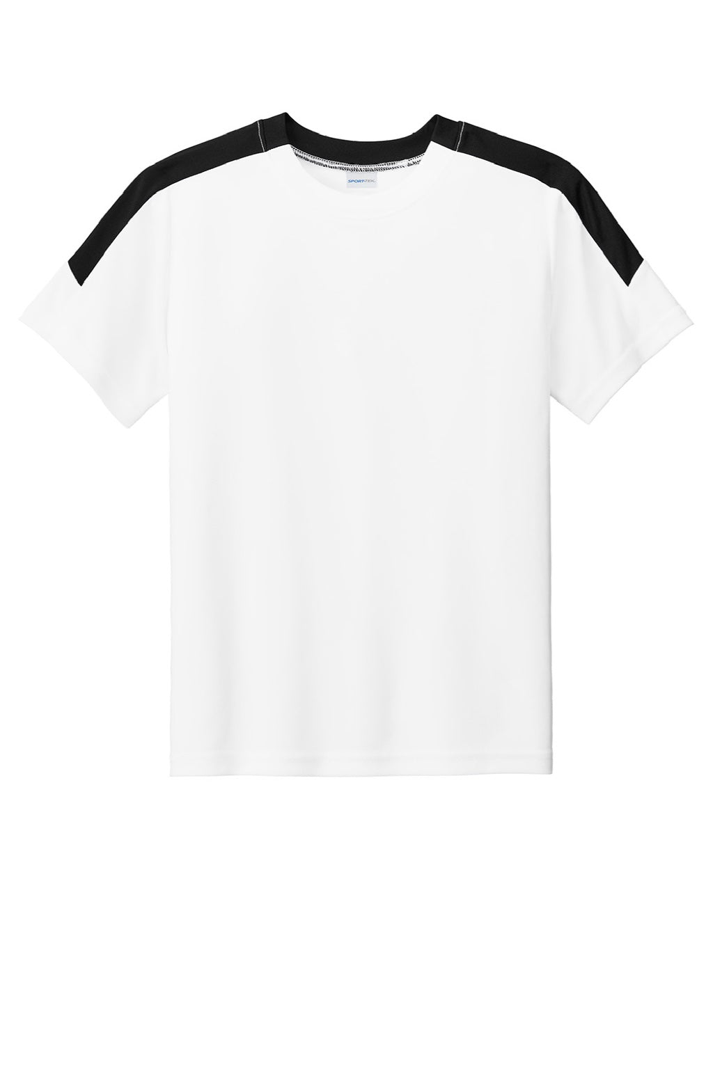 Sport-Tek YST100 Youth Moisture Wicking Competitor United Short Sleeve Crewneck T-Shirt White/Black Flat Front