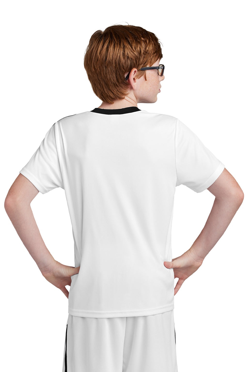 Sport-Tek YST100 Youth Moisture Wicking Competitor United Short Sleeve Crewneck T-Shirt White/Black Model Back