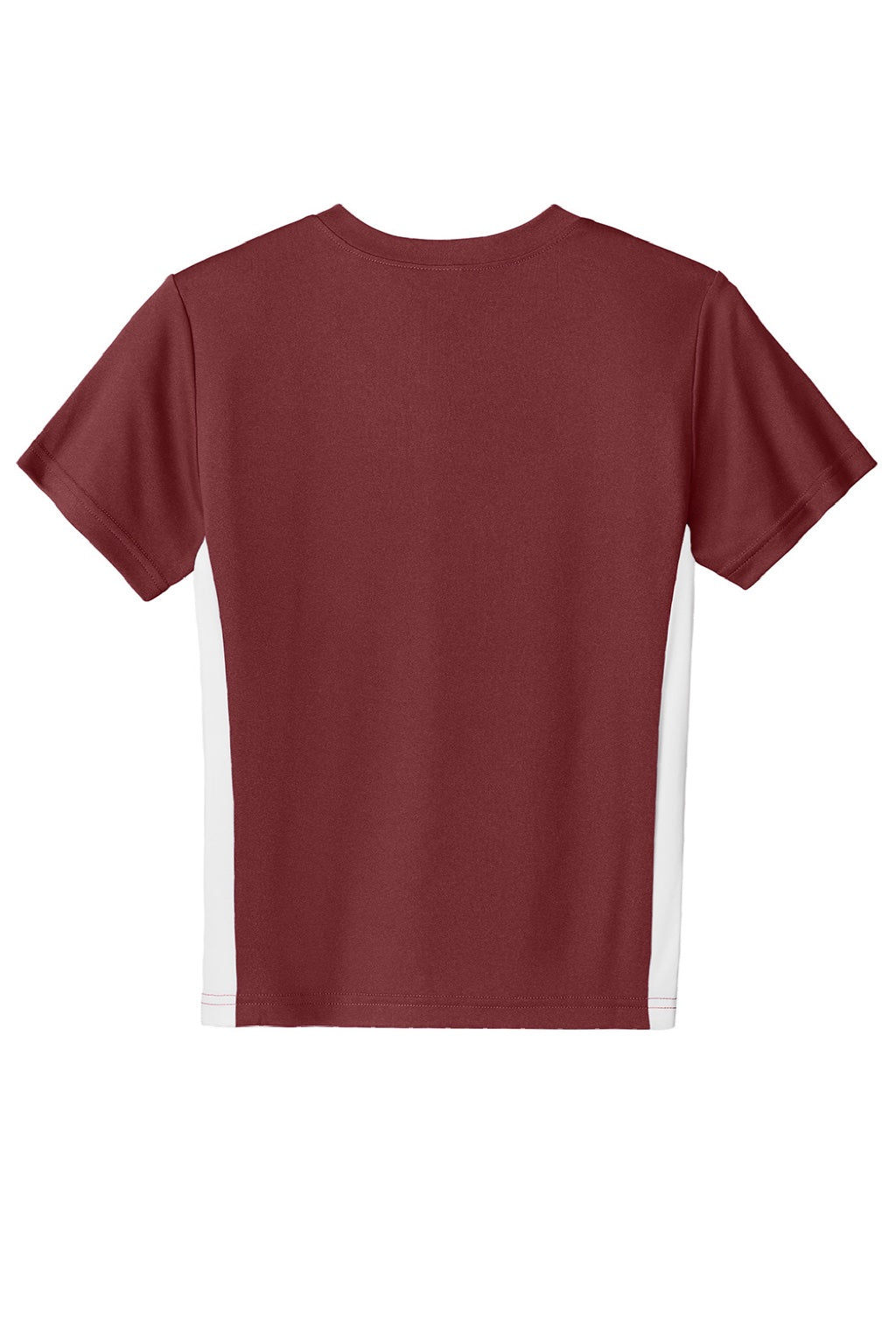 Sport-Tek YST101 Youth Moisture Wicking Competitor United Short Sleeve V-Neck T-Shirt Maroon/White Flat Back