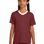 Sport-Tek Youth Moisture Wicking Competitor United Short Sleeve V-Neck T-Shirt - Maroon/White