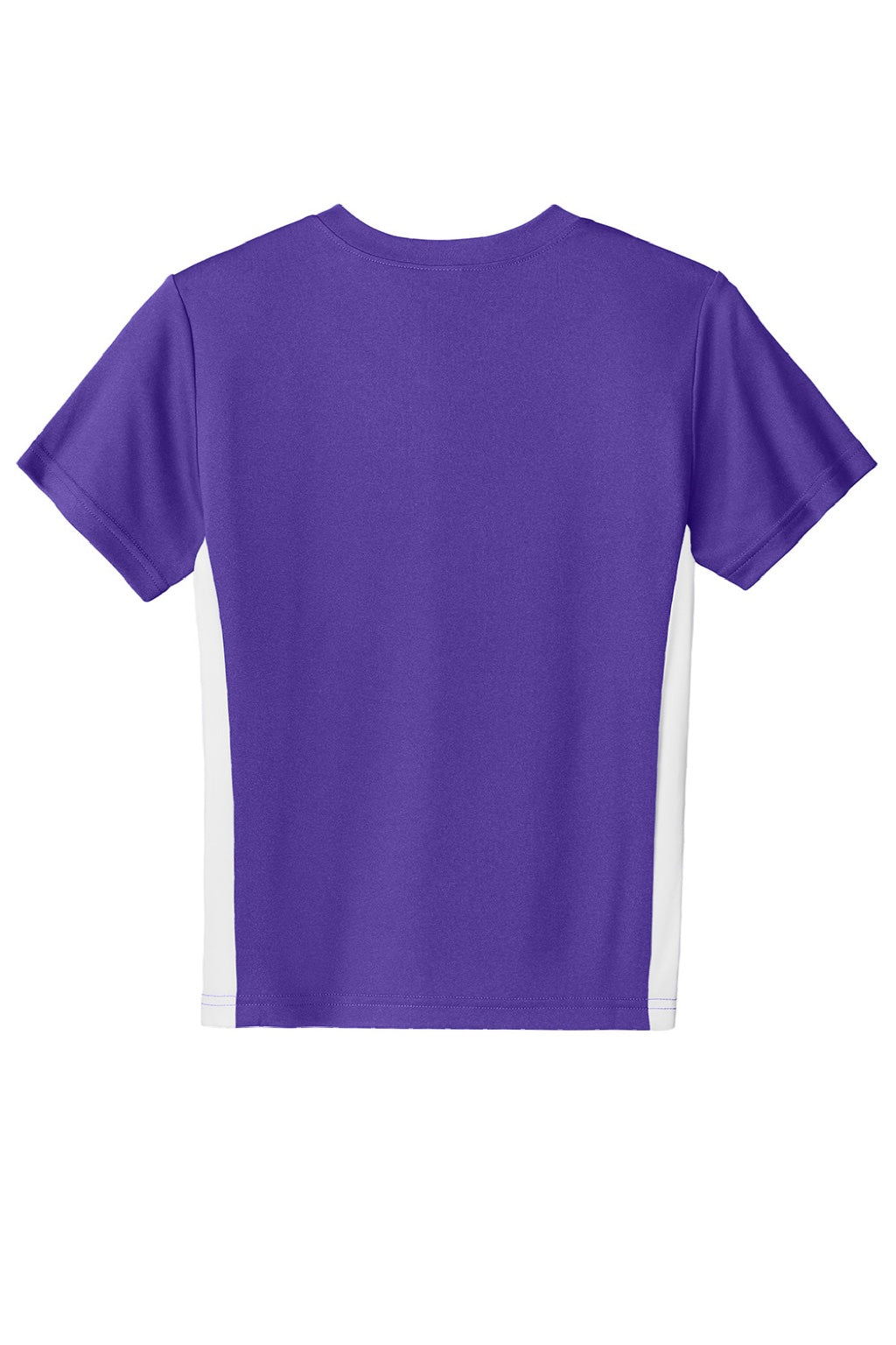 Sport-Tek YST101 Youth Moisture Wicking Competitor United Short Sleeve V-Neck T-Shirt Purple/White Flat Back