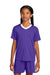 Sport-Tek YST101 Youth Moisture Wicking Competitor United Short Sleeve V-Neck T-Shirt Purple/White Model Front