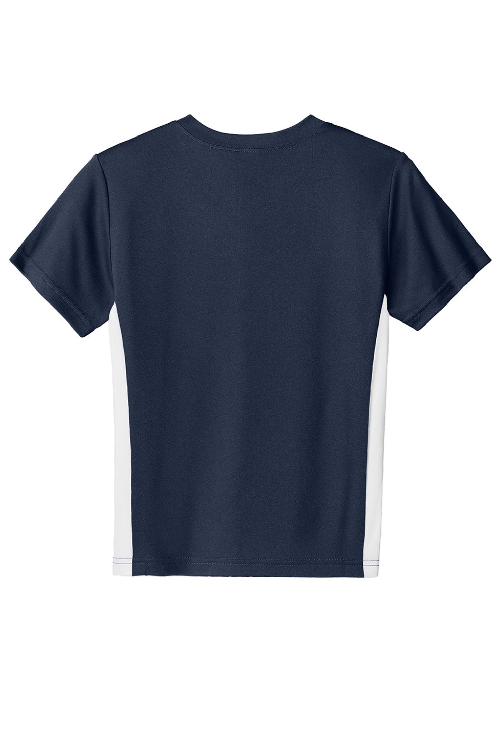 Sport-Tek YST101 Youth Moisture Wicking Competitor United Short Sleeve V-Neck T-Shirt True Navy Blue/White Flat Back