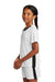 Sport-Tek YST101 Youth Moisture Wicking Competitor United Short Sleeve V-Neck T-Shirt White/Black Model Side