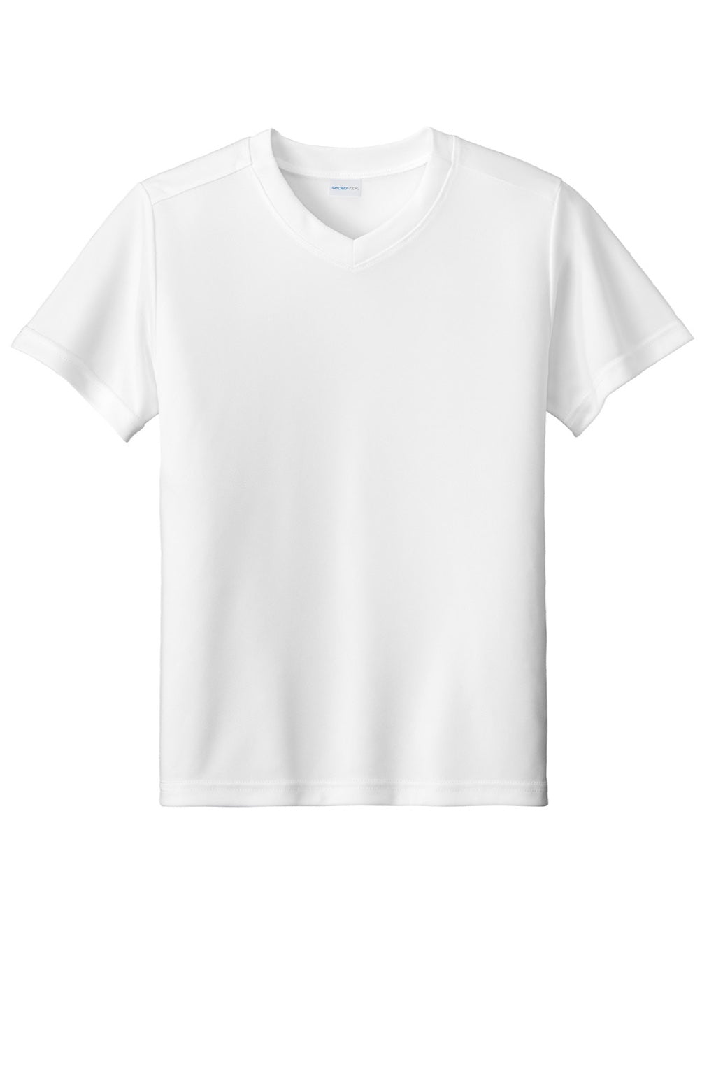 Sport-Tek YST101 Youth Moisture Wicking Competitor United Short Sleeve V-Neck T-Shirt White Flat Front