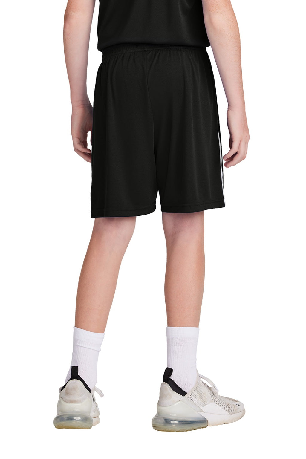 Sport-Tek YST103 Youth Moisture Wicking Competitor United Athletic Shorts Black/White Model Back