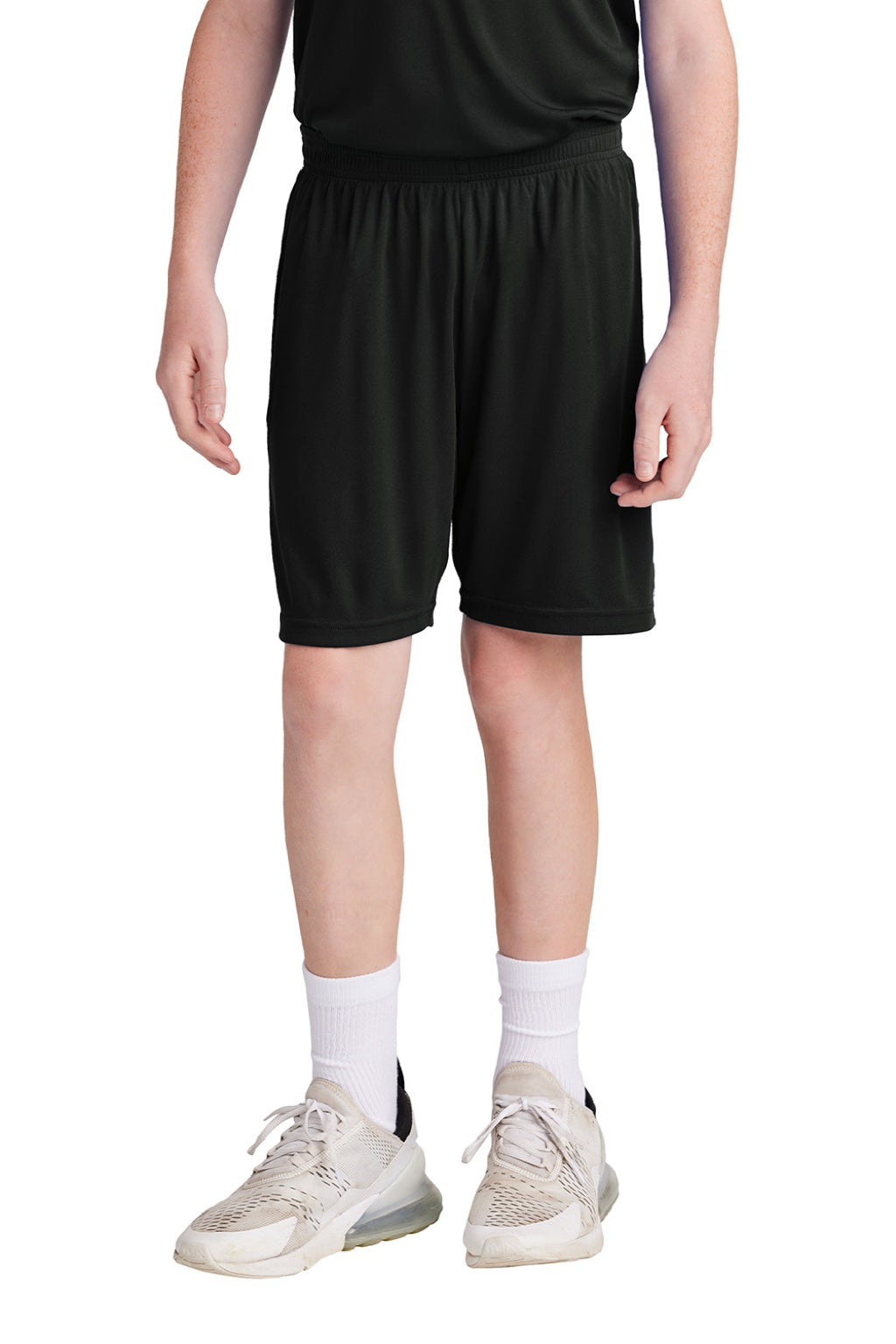 Sport-Tek YST103 Youth Moisture Wicking Competitor United Athletic Shorts Black/White Model Front