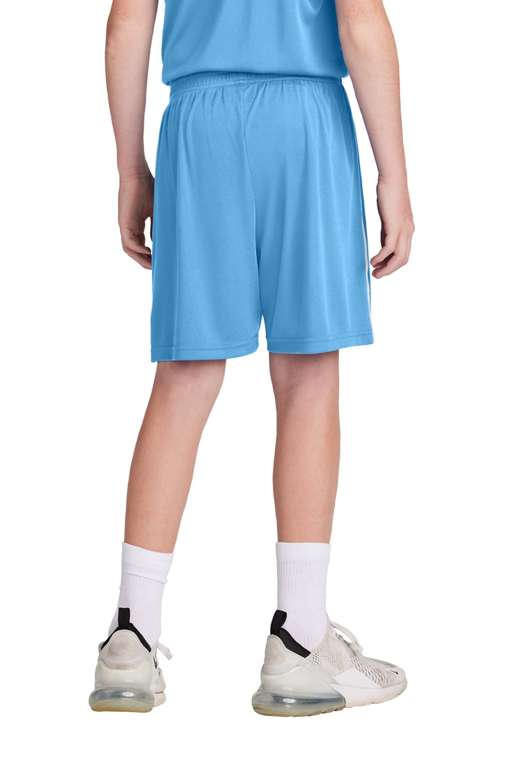 Sport-Tek YST103 Youth Moisture Wicking Competitor United Athletic Shorts Carolina Blue/White Model Back