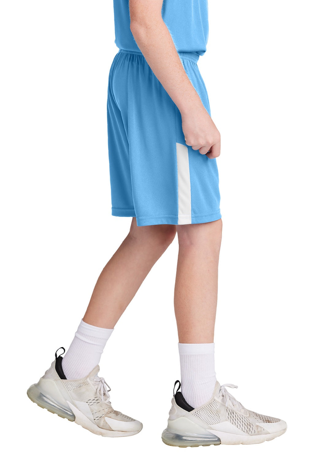 Sport-Tek YST103 Youth Moisture Wicking Competitor United Athletic Shorts Carolina Blue/White Model Side
