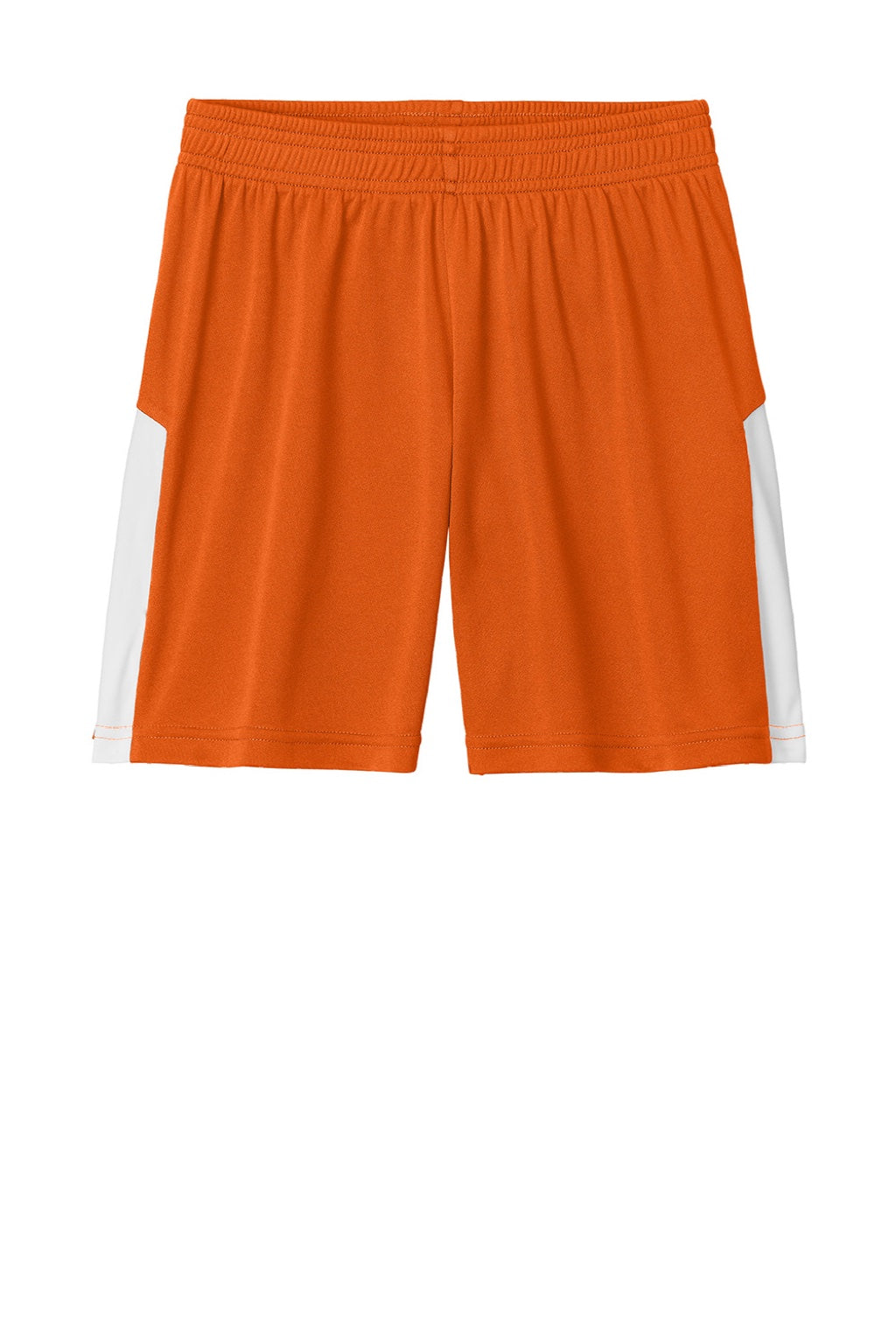 Sport-Tek YST103 Youth Moisture Wicking Competitor United Athletic Shorts Deep Orange/White Flat Front