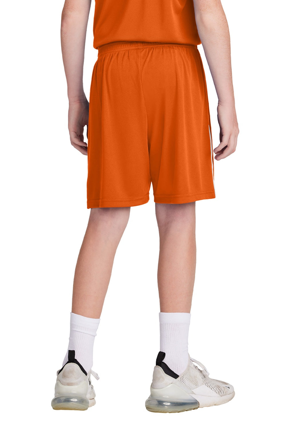 Sport-Tek YST103 Youth Moisture Wicking Competitor United Athletic Shorts Deep Orange/White Model Back