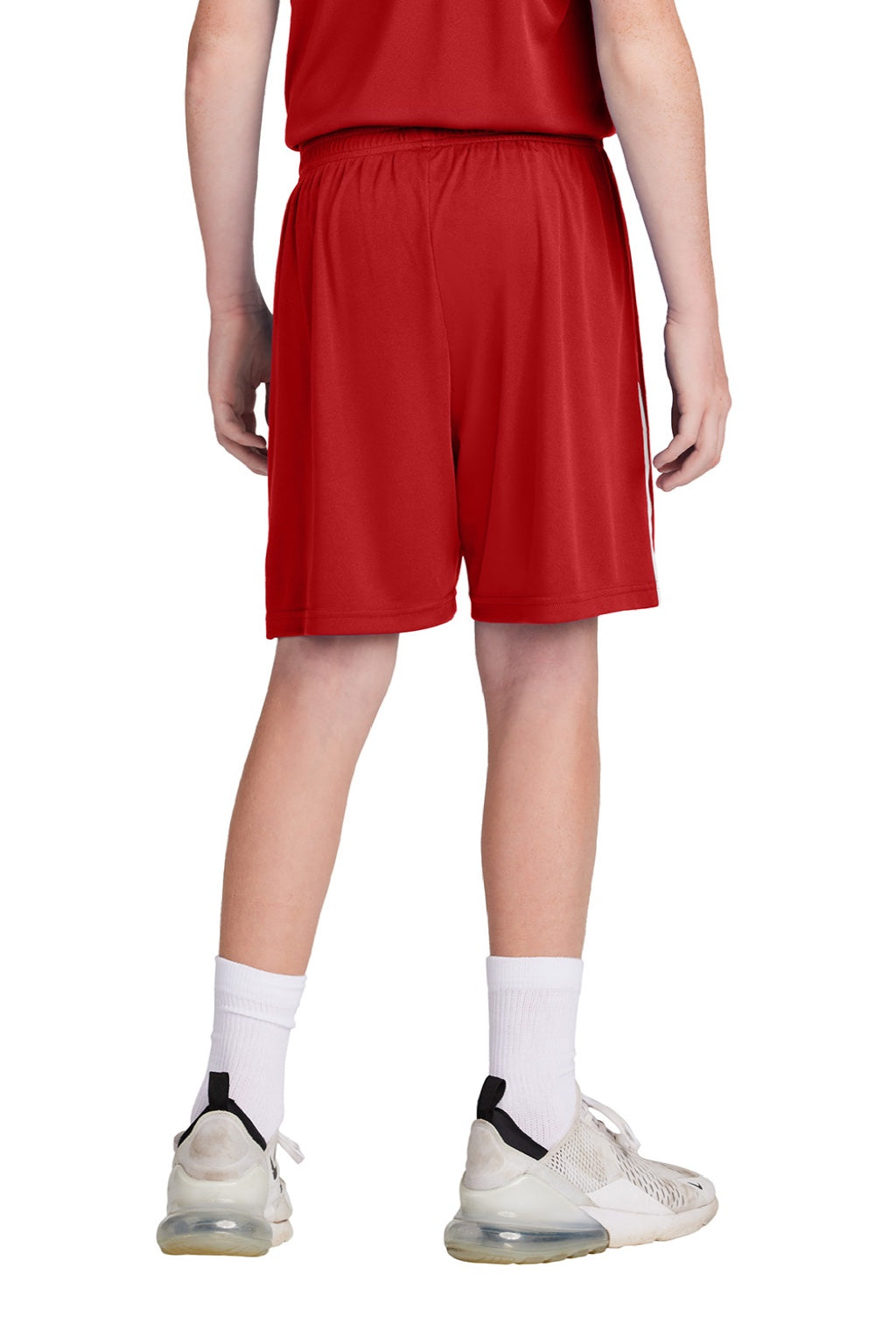 Sport-Tek YST103 Youth Moisture Wicking Competitor United Athletic Shorts Deep Red/White Model Back