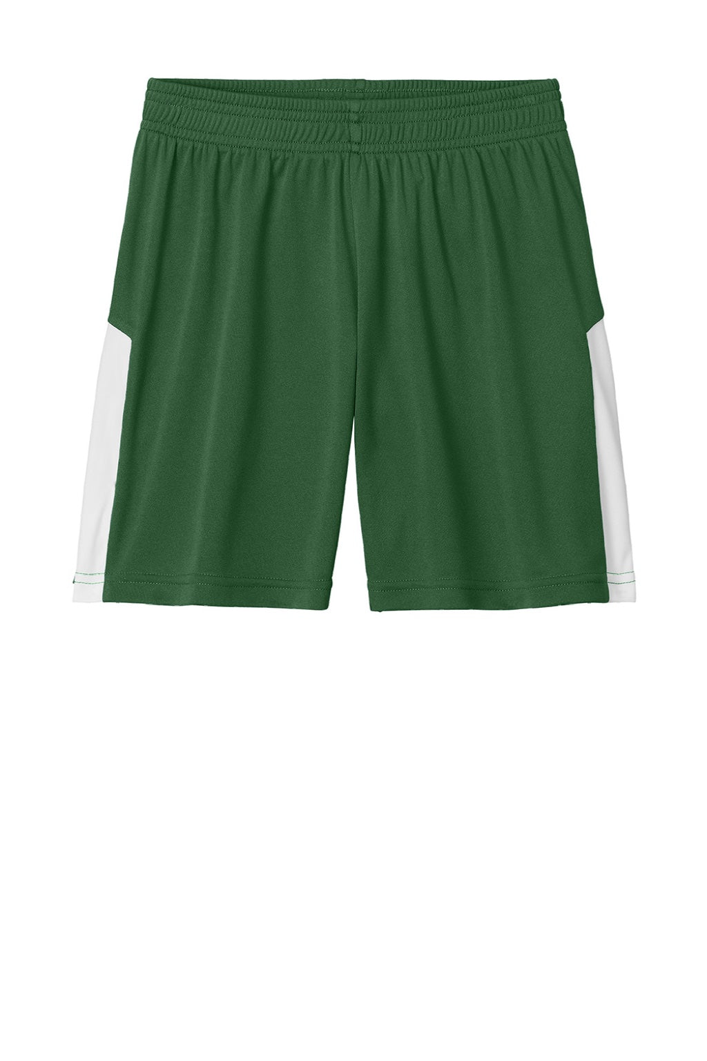 Sport-Tek YST103 Youth Moisture Wicking Competitor United Athletic Shorts Forest Green/White Flat Front