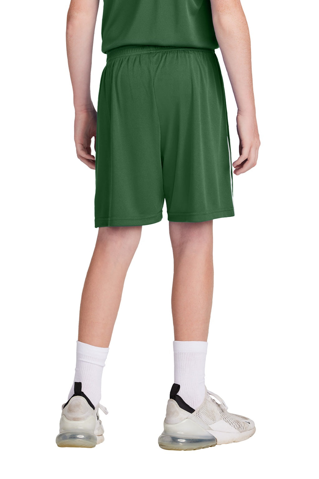 Sport-Tek YST103 Youth Moisture Wicking Competitor United Athletic Shorts Forest Green/White Model Back