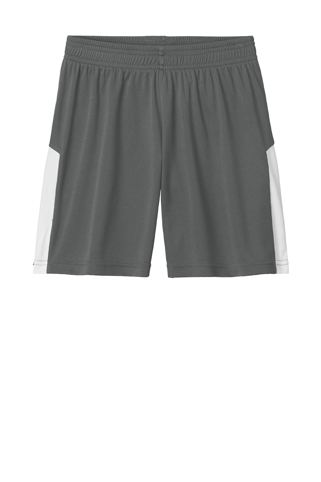 Sport-Tek YST103 Youth Moisture Wicking Competitor United Athletic Shorts Iron Grey/White Flat Front