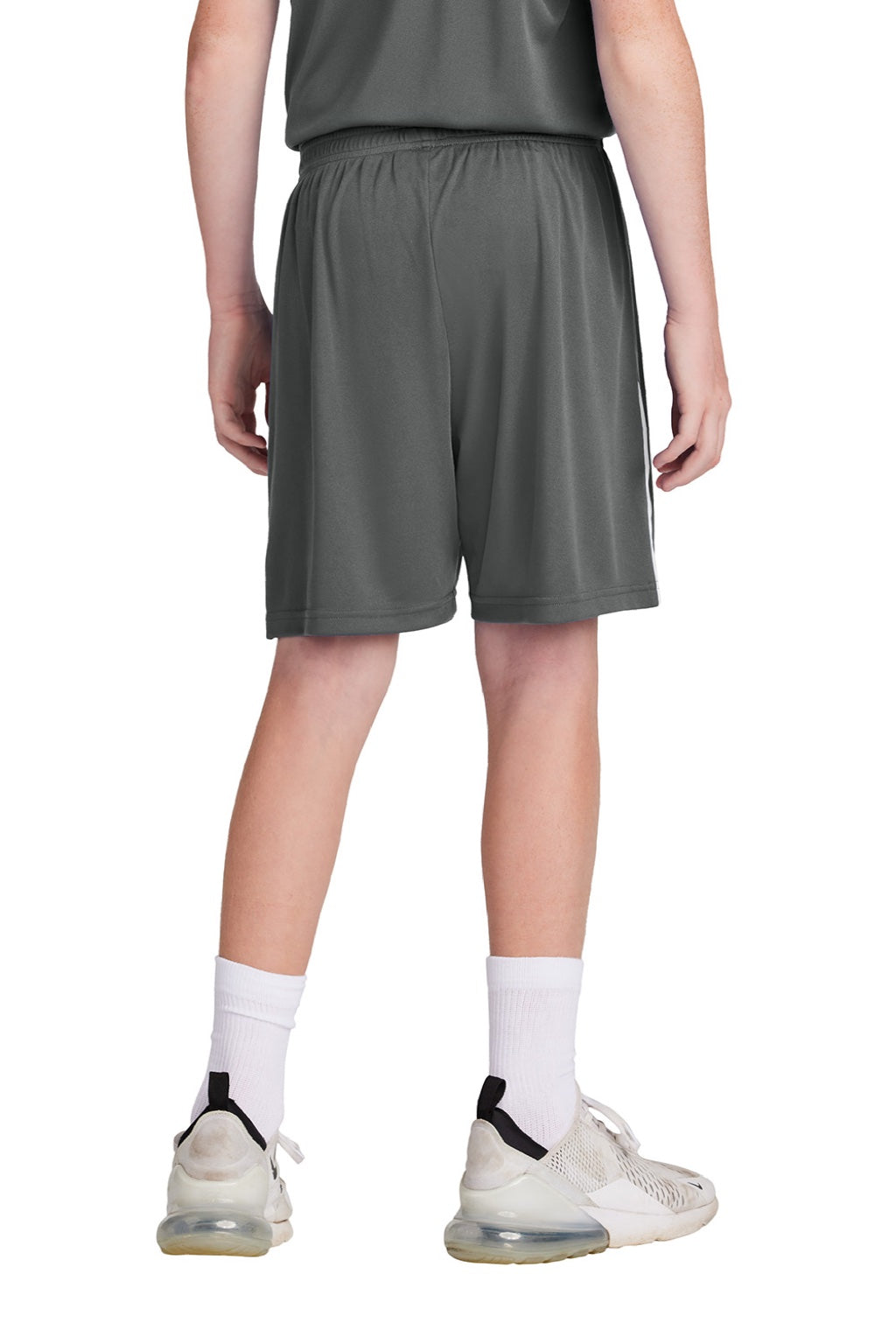Sport-Tek YST103 Youth Moisture Wicking Competitor United Athletic Shorts Iron Grey/White Model Back