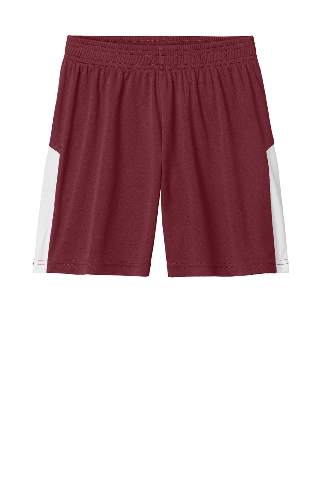 Sport-Tek YST103 Youth Moisture Wicking Competitor United Athletic Shorts Maroon/White Flat Front