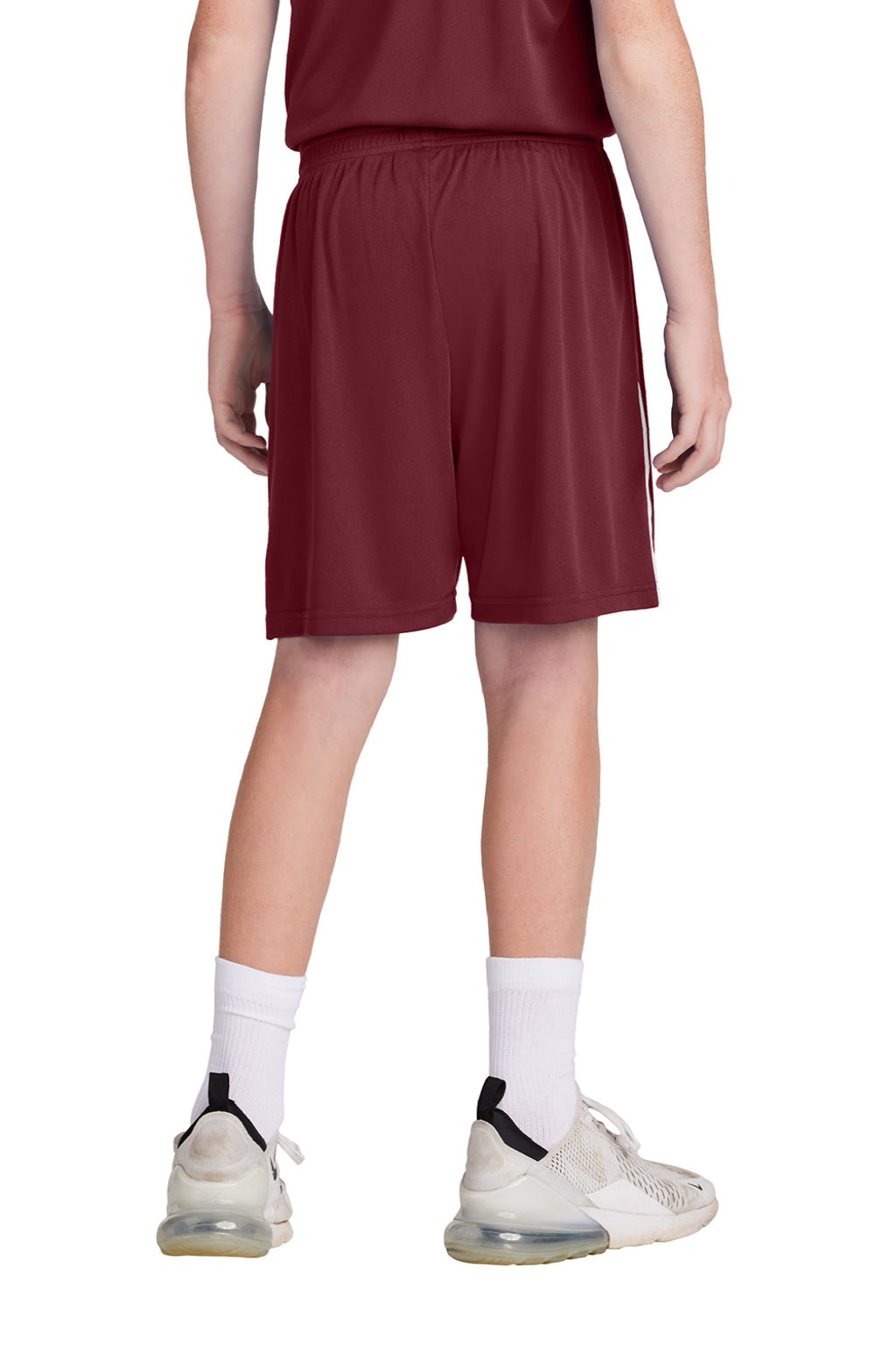 Sport-Tek YST103 Youth Moisture Wicking Competitor United Athletic Shorts Maroon/White Model Back