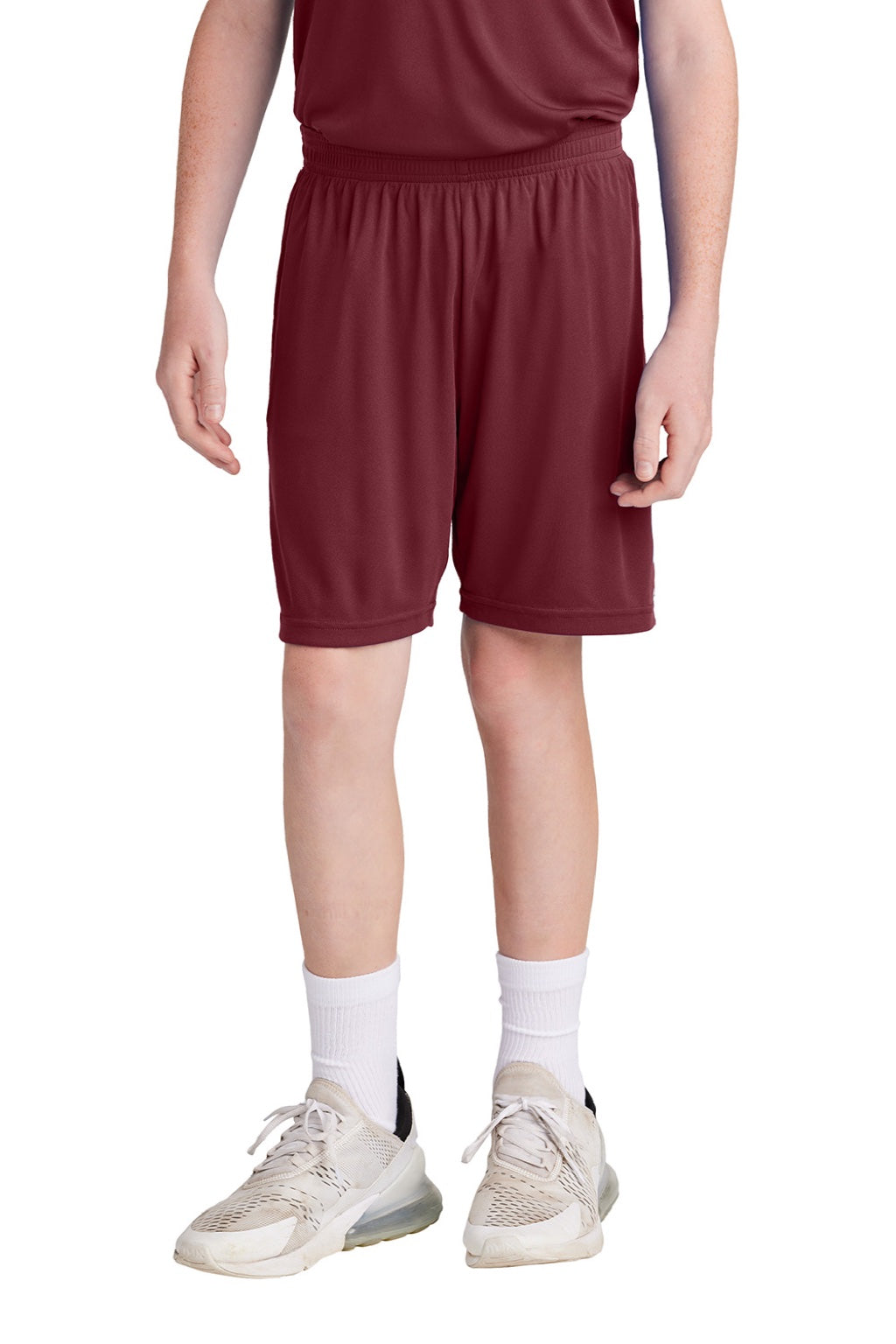 Sport-Tek YST103 Youth Moisture Wicking Competitor United Athletic Shorts Maroon/White Model Front