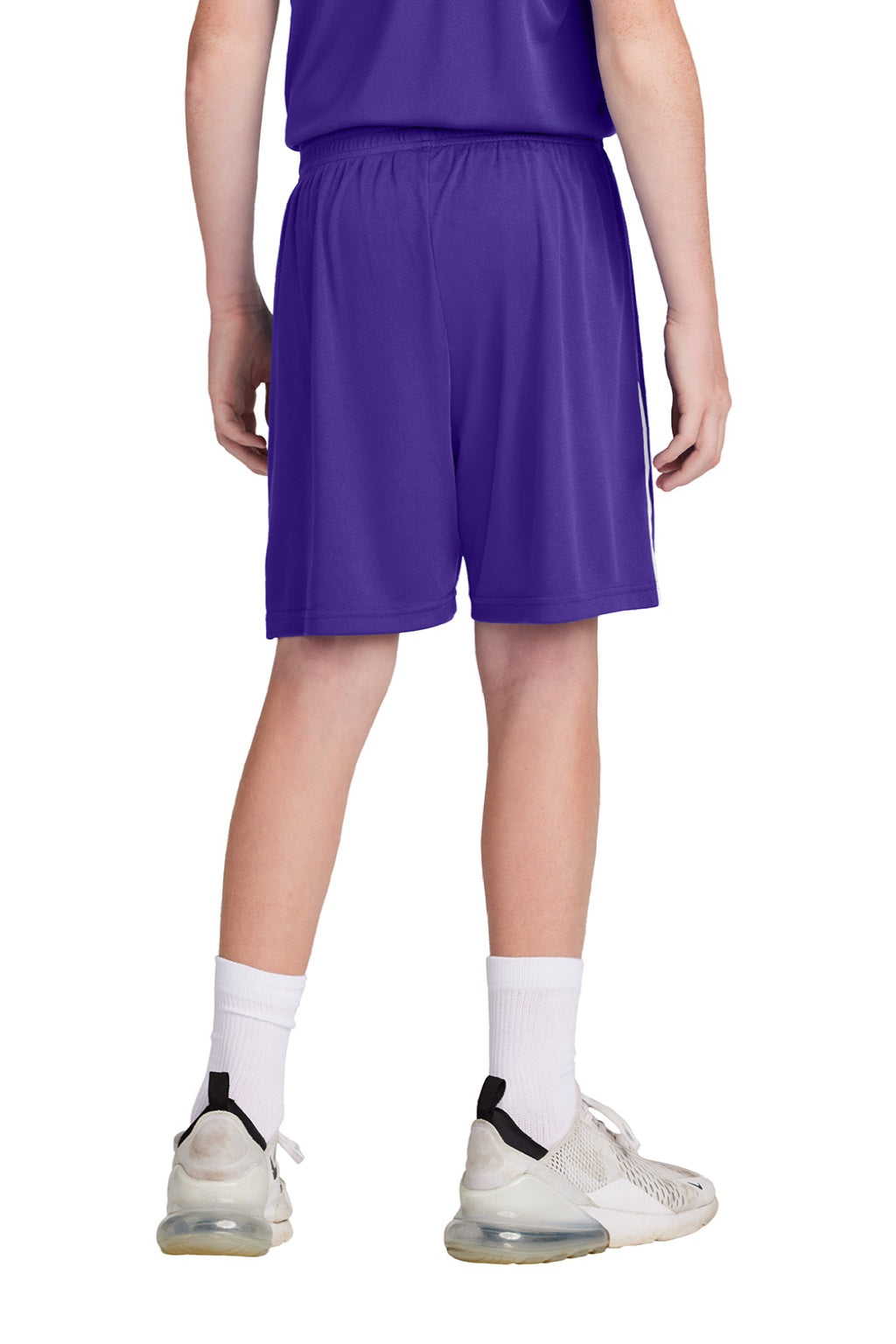Sport-Tek YST103 Youth Moisture Wicking Competitor United Athletic Shorts Purple/White Model Back