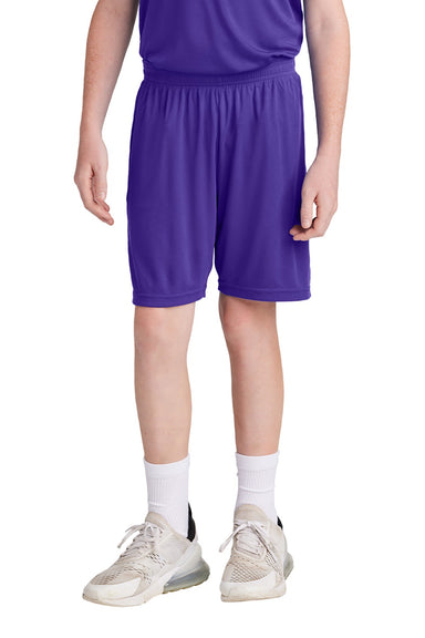 Sport-Tek YST103 Youth Moisture Wicking Competitor United Athletic Shorts Purple/White Model Front