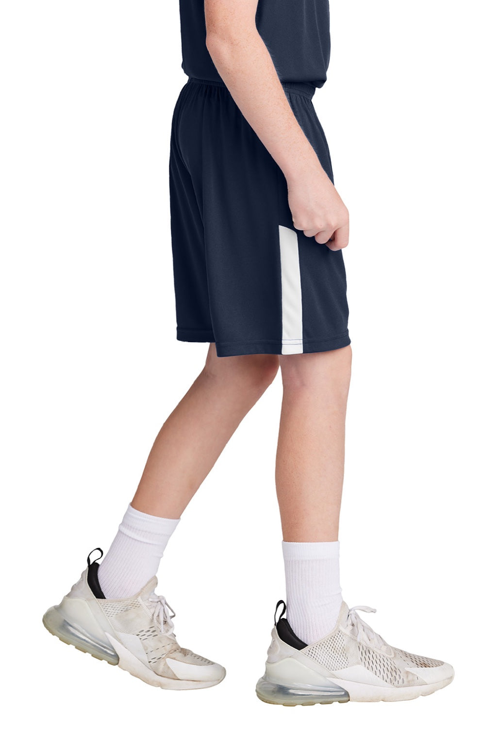 Sport-Tek YST103 Youth Moisture Wicking Competitor United Athletic Shorts True Navy Blue/White Model Side