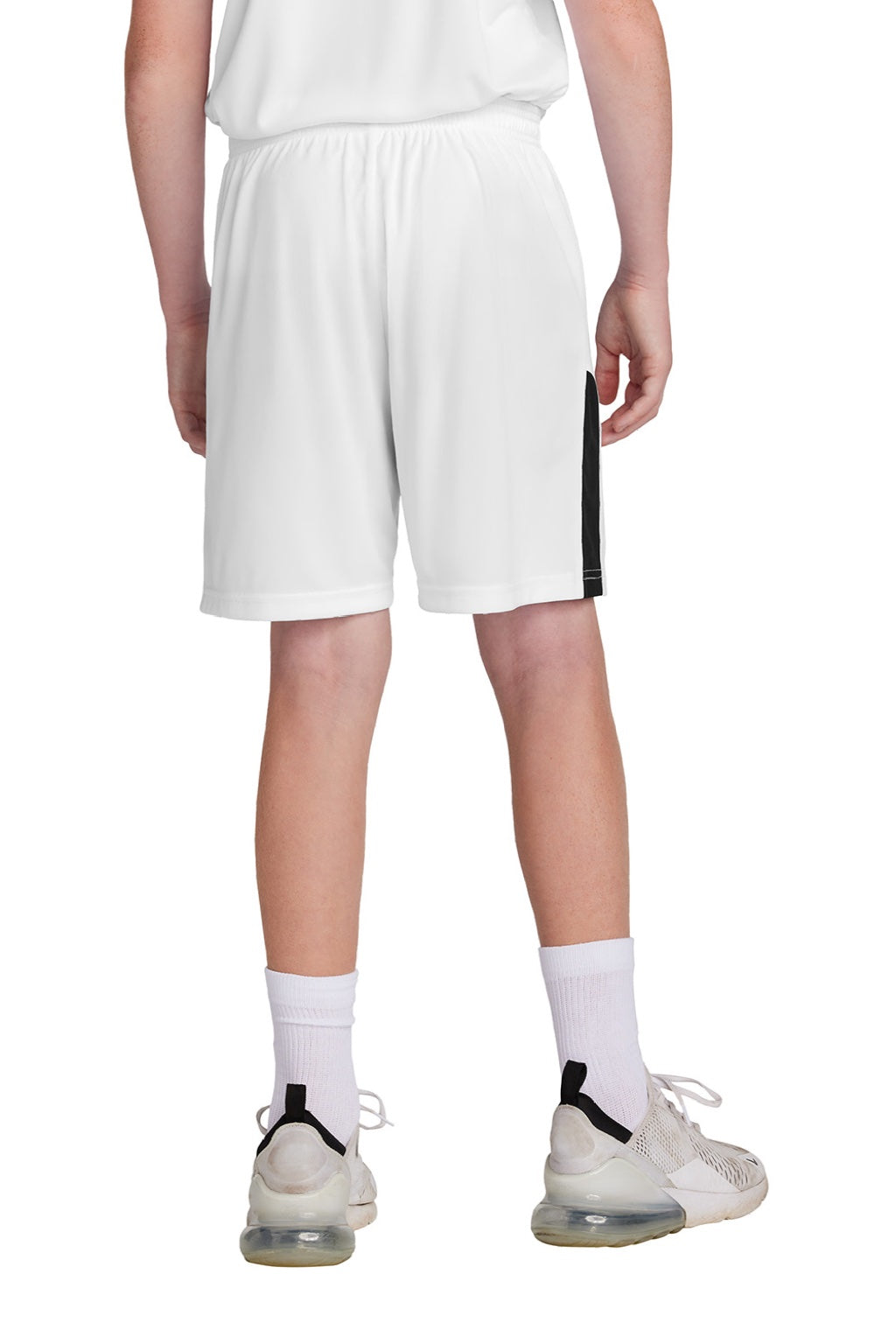Sport-Tek YST103 Youth Moisture Wicking Competitor United Athletic Shorts White/Black Model Back