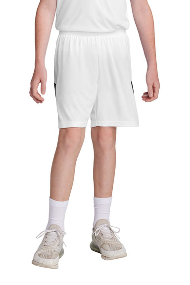 Sport-Tek YST103 Youth Moisture Wicking Competitor United Athletic Shorts White/Black Model Front
