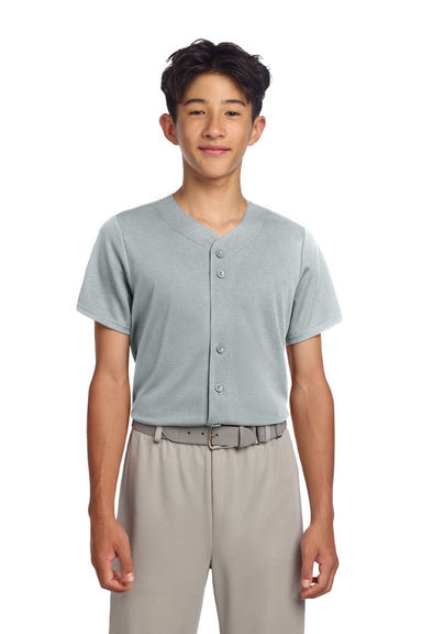 Sport-Tek YST220 Youth Tough Mesh Moisture Wicking Short Sleeve Jersey Silver Grey Model Front