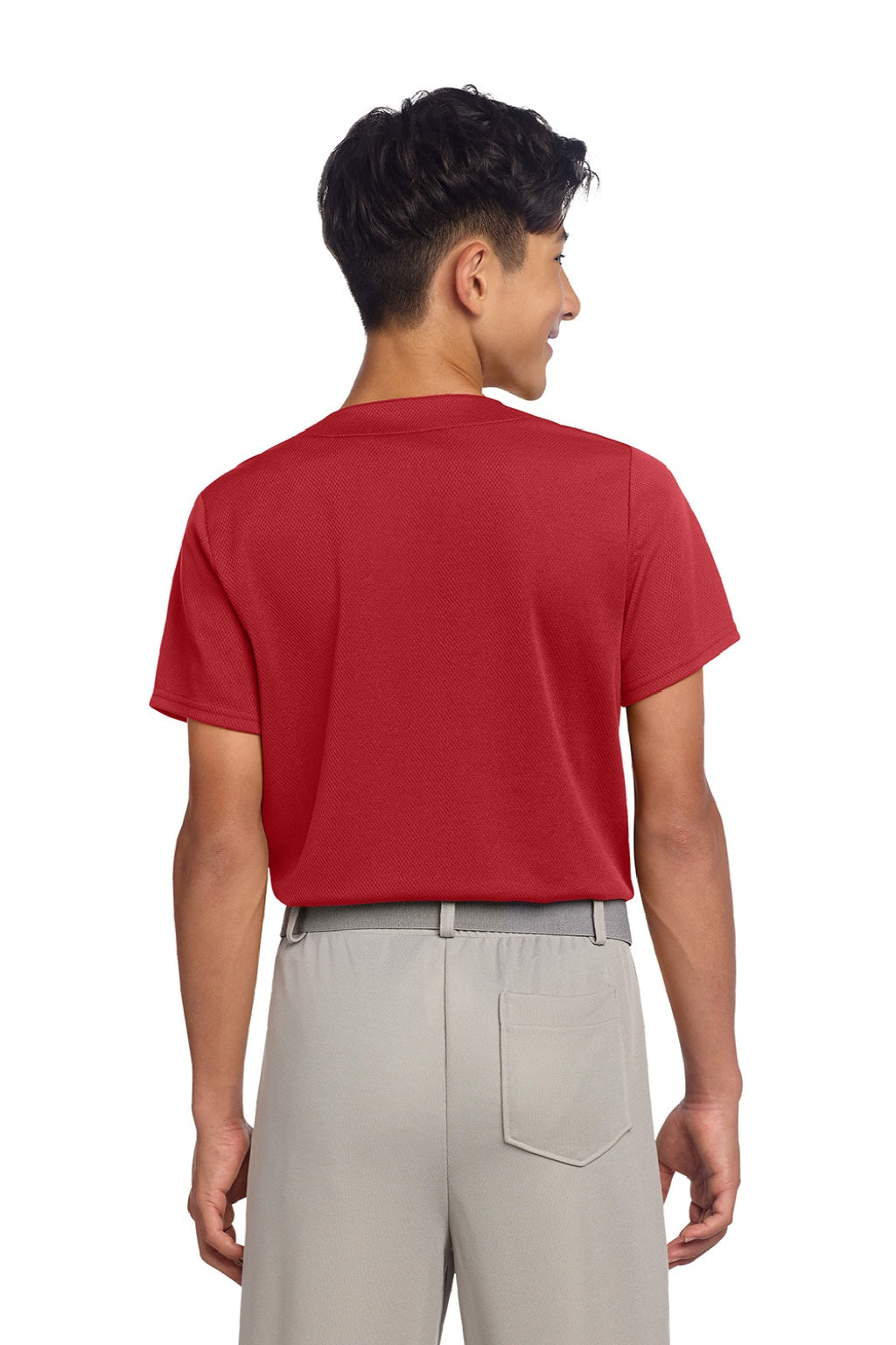 Sport-Tek YST220 Youth Tough Mesh Moisture Wicking Short Sleeve Jersey True Red Model Back