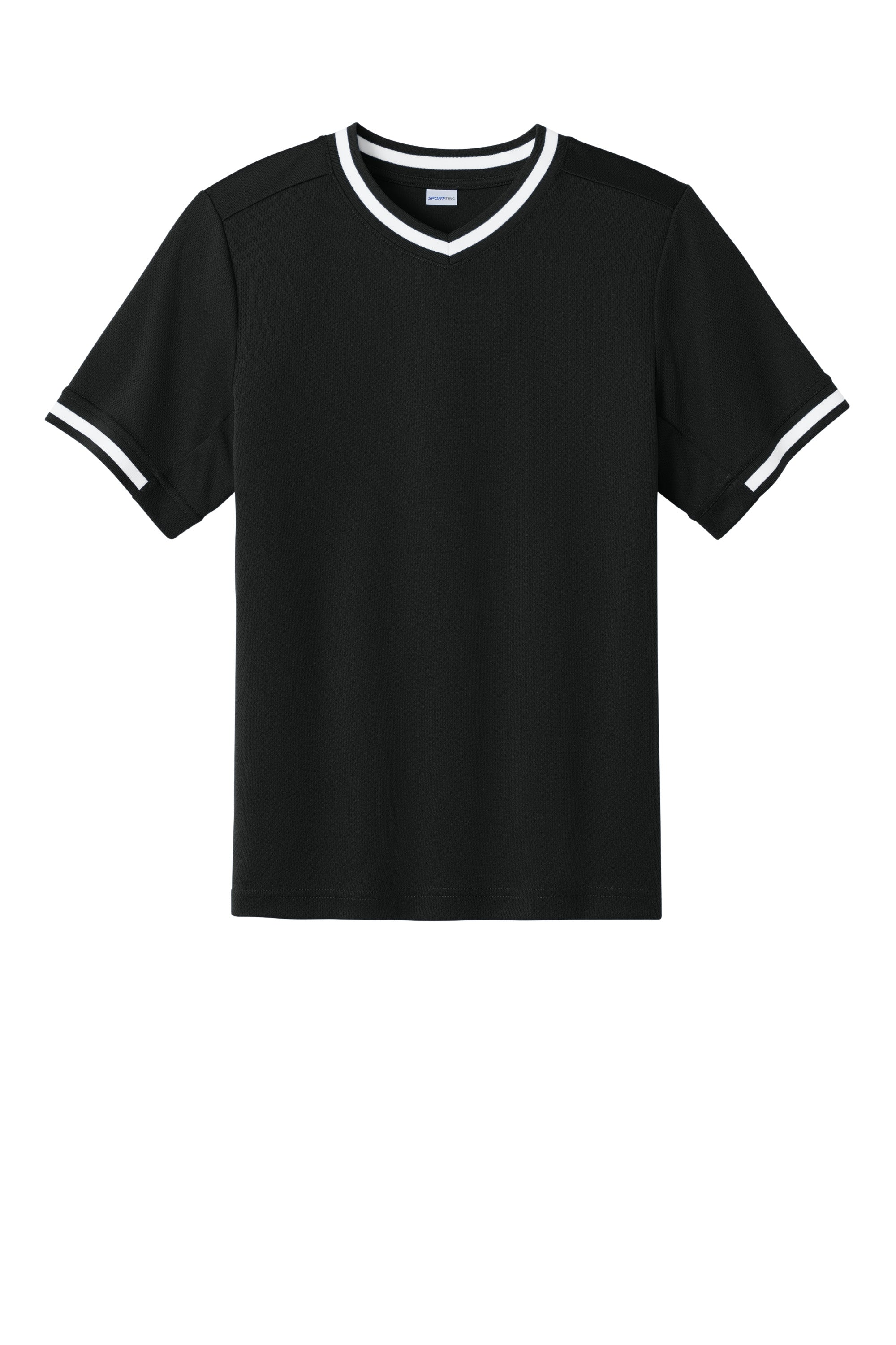 Sport-Tek YST221 Youth Tough Mesh V-Neck Baseball Jersey Black Flat Front