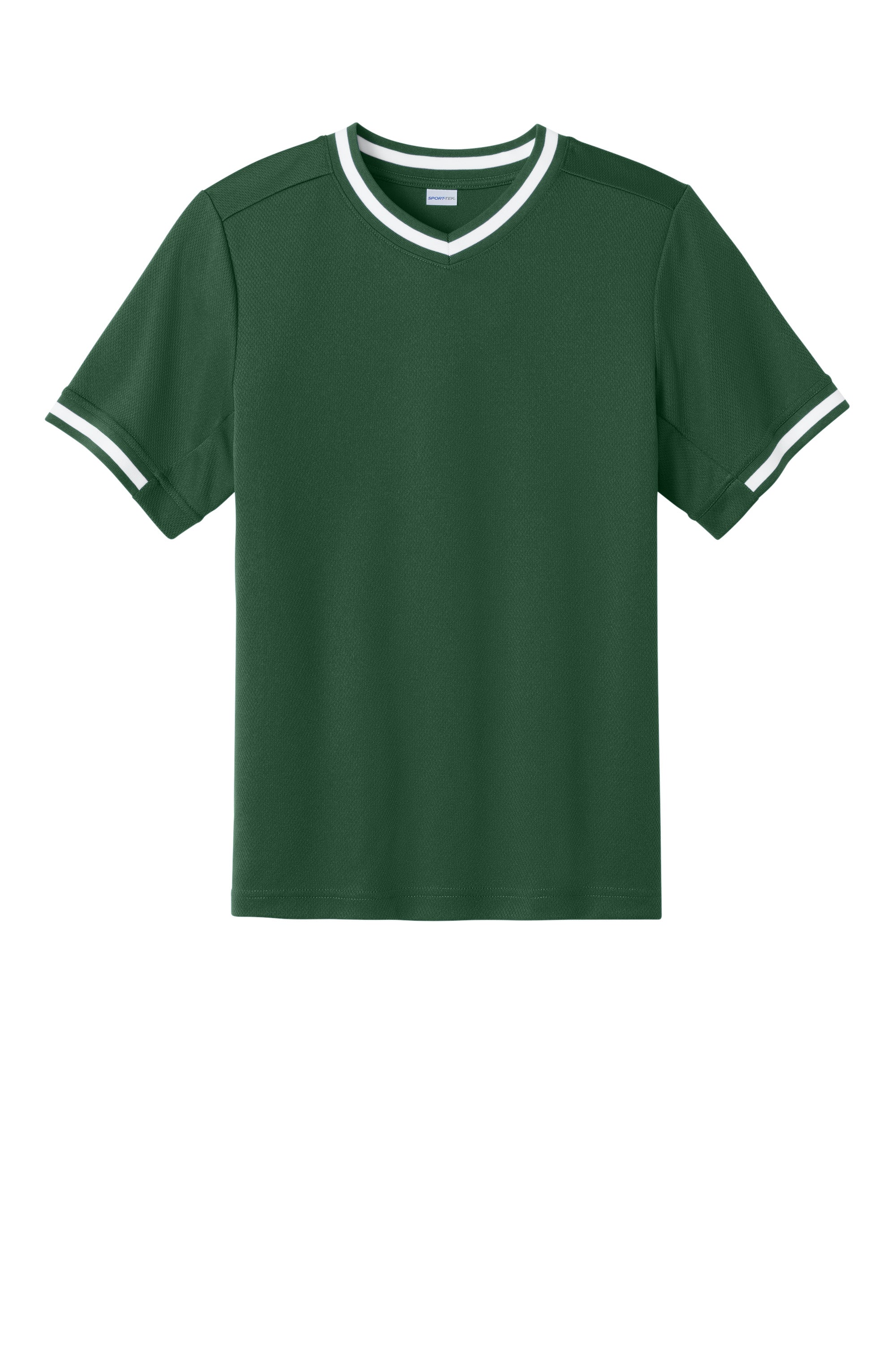 Sport-Tek YST221 Youth Tough Mesh V-Neck Baseball Jersey Forest Green Flat Front