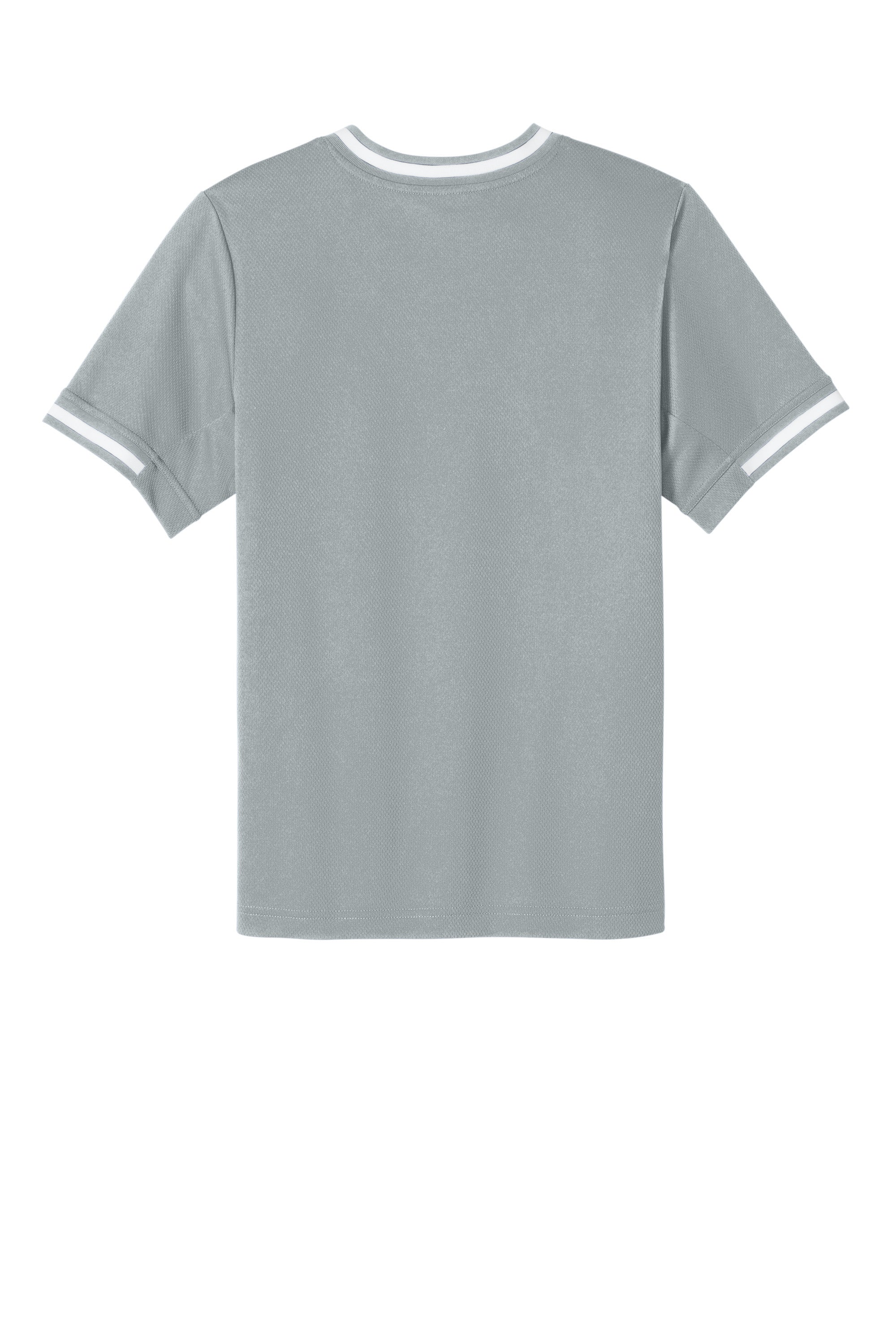 Sport-Tek YST221 Youth Tough Mesh V-Neck Baseball Jersey Silver Grey Flat Back